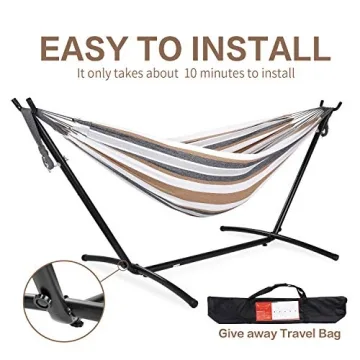 PNAEUT Double Hammock with Space Saving Steel Stand - 2 Person