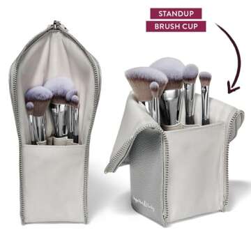 BK BEAUTY BRUSHES - ANGIE HOT & FLASHY Travel Brush Set with Pouch - Foundation Makeup Brushes - Brush for Liquid or Cream Foundations - Under-Eye Concealer | Bronzer, Blush & Highlighter Makeup Brush