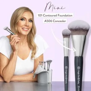 BK BEAUTY BRUSHES - ANGIE HOT & FLASHY Travel Brush Set with Pouch - Foundation Makeup Brushes - Brush for Liquid or Cream Foundations - Under-Eye Concealer | Bronzer, Blush & Highlighter Makeup Brush