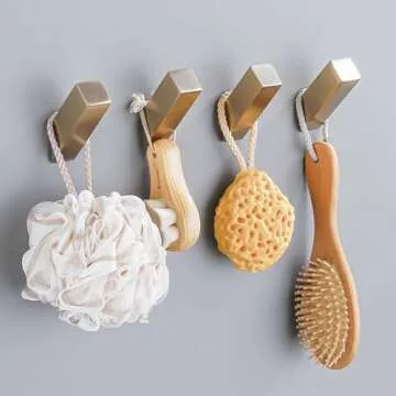 YJ YANJUN Towel Hook Gold 4 Pack Brushed Gold Wall Hooks Stainless Steel Coat Hooks for Wall