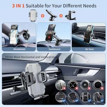 SUUSON Upgraded 3-in-1 Car Phone Holder Mount [Powerful Suction] Phone Mount for Car Dashboard Air V...