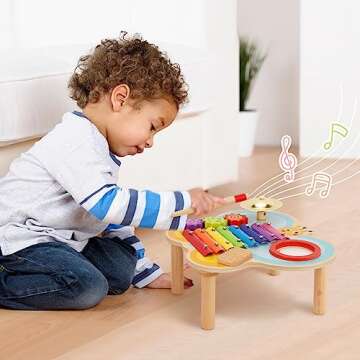 TOOKYLAND Toddler Toy Musical Instruments,Baby Montessori Toys for 3 Year Old,Includes Xylophone,Drum,Cymbal, Gifts for 3 Year Old Girl