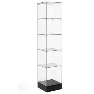Elegant Glass Tower Display with Locking Door and Wheels