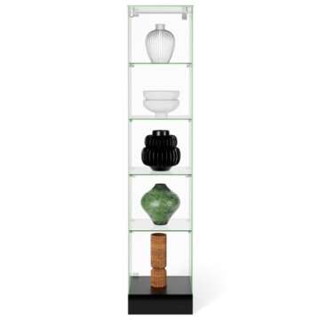 Elegant Glass Tower Display with Locking Door and Wheels