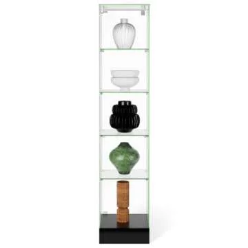 Elegant Glass Tower Display with Locking Door and Wheels