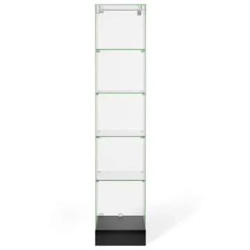 Elegant Glass Tower Display with Locking Door and Wheels