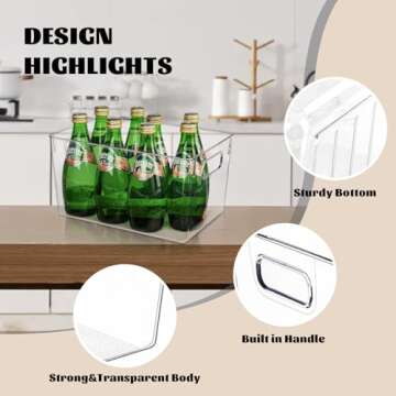 Joymeezo 6pcs Clear Plastic Storage Bins – Large Pantry Organizers(11"x8"x6") & Storage Containers, Cabinet Organizer - Home Organization for Kitchen, Office, Closet, Garage, Laundry Room & Freezer