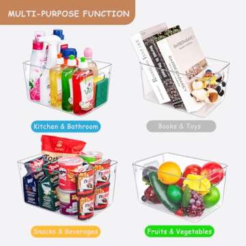 Joymeezo 6pcs Clear Plastic Storage Bins – Large Pantry Organizers(11"x8"x6") & Storage Containers, Cabinet Organizer - Home Organization for Kitchen, Office, Closet, Garage, Laundry Room & Freezer