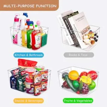 Joymeezo 6pcs Clear Plastic Storage Bins – Large Pantry Organizers(11"x8"x6") & Storage Containers, Cabinet Organizer - Home Organization for Kitchen, Office, Closet, Garage, Laundry Room & Freezer