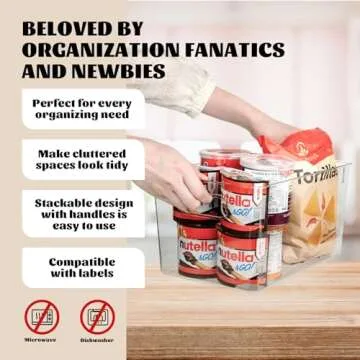 Joymeezo 6pcs Clear Plastic Storage Bins – Large Pantry Organizers(11"x8"x6") & Storage Containers, Cabinet Organizer - Home Organization for Kitchen, Office, Closet, Garage, Laundry Room & Freezer