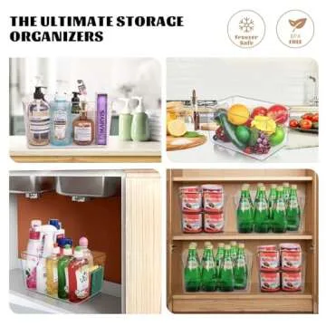 Joymeezo 6pcs Clear Plastic Storage Bins – Large Pantry Organizers(11"x8"x6") & Storage Containers, Cabinet Organizer - Home Organization for Kitchen, Office, Closet, Garage, Laundry Room & Freezer