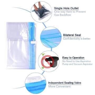 Compression Bags for Travel - Travel Essentials - 12 Pack Space Saver Bags - No Vacuum or Pump Needed - Vacuum Storage Bags for Travel Accessorie - Travel and Home Packing Organizers (transparent)