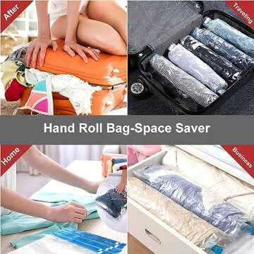Compression Bags for Travel - Travel Essentials - 12 Pack Space Saver Bags - No Vacuum or Pump Needed - Vacuum Storage Bags for Travel Accessorie - Travel and Home Packing Organizers (transparent)