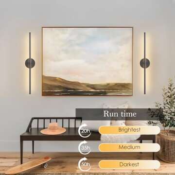 KARTOOSH Battery Operated Wall Sconces with Remote Control, Dimmable Wall Sconces Set of Two, 350°Rotate, 3000K LED Black Wireless Wall Light for Living Room, Bedroom,Hallway, 28.3 Inch (2 Pack)