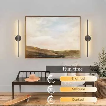 KARTOOSH Battery Operated Wall Sconces with Remote Control, Dimmable Wall Sconces Set of Two, 350°Rotate, 3000K LED Black Wireless Wall Light for Living Room, Bedroom,Hallway, 28.3 Inch (2 Pack)