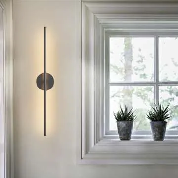 KARTOOSH Battery Operated Wall Sconces with Remote Control, Dimmable Wall Sconces Set of Two, 350°Rotate, 3000K LED Black Wireless Wall Light for Living Room, Bedroom,Hallway, 28.3 Inch (2 Pack)