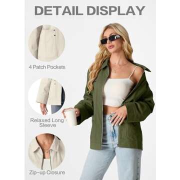 Lepunuo Women's Oversized Casual Jackets Zip Up Long Sleeve Military Utility Anorak Coat Fall Fashio...