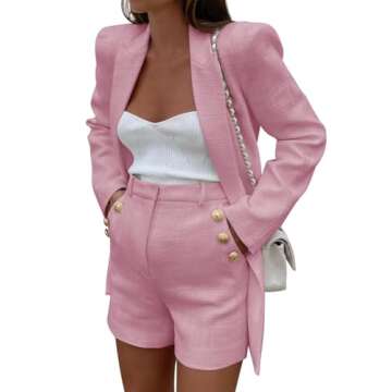 Cicy Bell Womens 2 Piece Tweed Blazer Shorts Sets Long Sleeve Double Breasted Suit Jackets Business ...