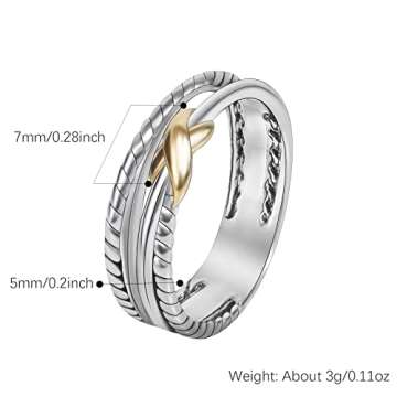 Myshiwu Designer Jewelry for Women Two-tone Crossover Twisted Cable Wire Band Ring Fashion Brand Jewelry Gift (Ring Size 7)