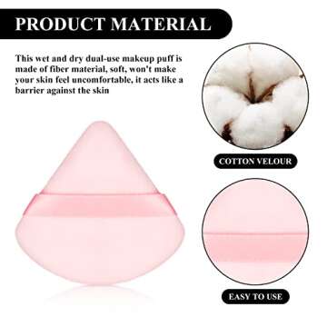Maitys 12 Pieces Powder Puff Triangle Face Makeup Cosmetic for Loose Powder Soft Body Washable Reusable Foundation Sponge Mineral Wet Dry Makeup Tool(Black, White, Pink, Small)
