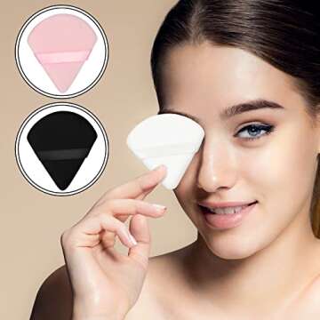Maitys 12 Pieces Powder Puff Triangle Face Makeup Cosmetic for Loose Powder Soft Body Washable Reusable Foundation Sponge Mineral Wet Dry Makeup Tool(Black, White, Pink, Small)