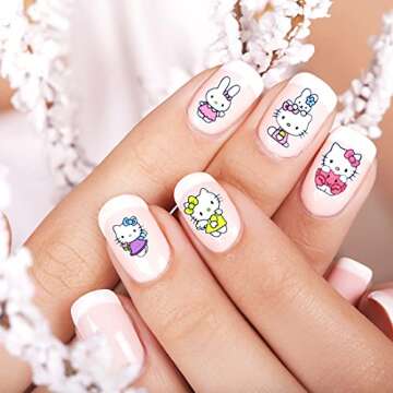 Cute Kawaii Cat Cartoon Nail Stickers Self-Adhesive Nail Decals for Women Girls Kids Nail Art Stickers (12 Sheets)