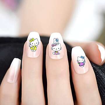 Cute Kawaii Cat Cartoon Nail Stickers Self-Adhesive Nail Decals for Women Girls Kids Nail Art Stickers (12 Sheets)