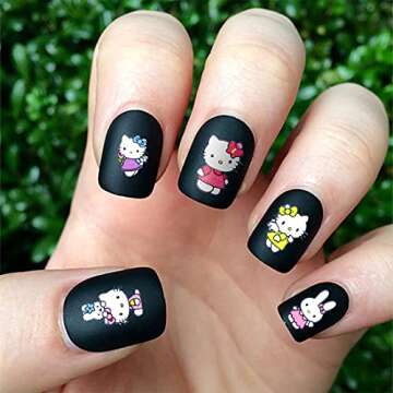 Cute Kawaii Cat Cartoon Nail Stickers Self-Adhesive Nail Decals for Women Girls Kids Nail Art Stickers (12 Sheets)