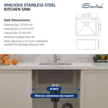 Sarlai 23" Undermount Stainless Steel Kitchen Sink