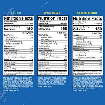 Hilo Life, Low Carb Keto Friendly Tortilla Chip Snack Bags Nacho Cheese Ranch Spicy Salsa, Variety Pack, 12 Count