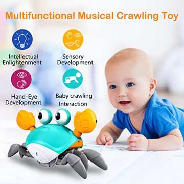 Plnmlls Crawling Crab Baby Toy,Tummy Time Baby Toys Build in Rechargeable Battery with Music and LED...