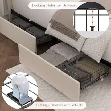 HOSTACK Queen Bed Frame with Storage & Upholstered Headboard