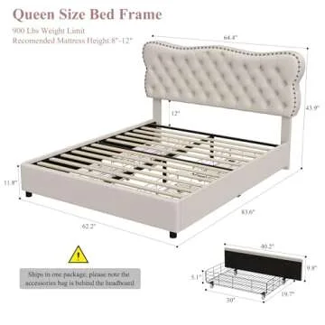 HOSTACK Queen Bed Frame with Storage & Upholstered Headboard