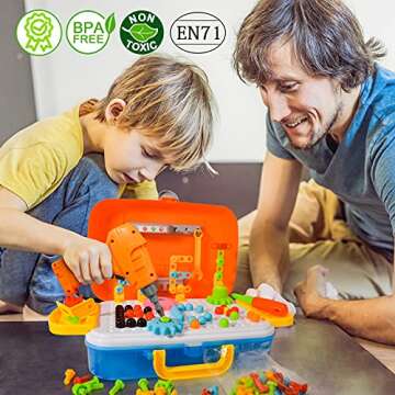 STEM Learning Toys, 2D 3D Building Toy 66 Patterns, Creative Electric DIY Drill Puzzle, Educational ...