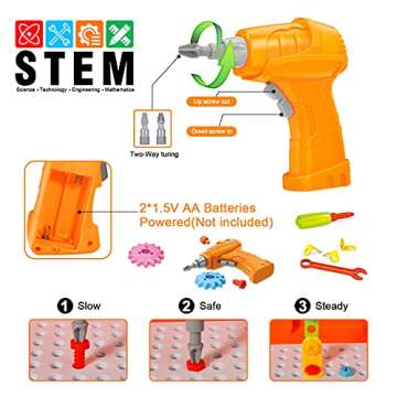 STEM Learning Toys, 2D 3D Building Toy 66 Patterns, Creative Electric DIY Drill Puzzle, Educational Construction Engineering Kids Tool Set, Preschool Toys Gift for Boys and Girls Ages 4-8, 8-12