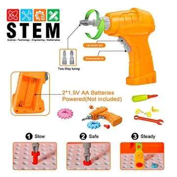 STEM Learning Toys, 2D 3D Building Toy 66 Patterns, Creative Electric DIY Drill Puzzle, Educational Construction Engineering Kids Tool Set, Preschool Toys Gift for Boys and Girls Ages 4-8, 8-12