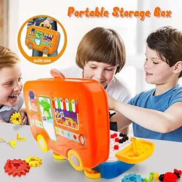 STEM Learning Toys, 2D 3D Building Toy 66 Patterns, Creative Electric DIY Drill Puzzle, Educational Construction Engineering Kids Tool Set, Preschool Toys Gift for Boys and Girls Ages 4-8, 8-12