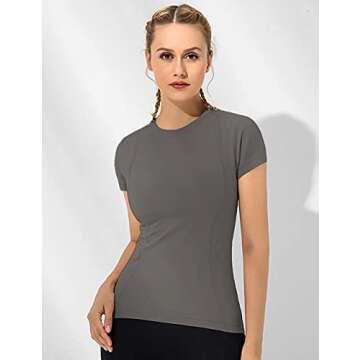 Loovoo Gym Shirts for Women Women 2 Pack Short-Sleeves Crewneck Compression Seamless Athletic Yoga Tops