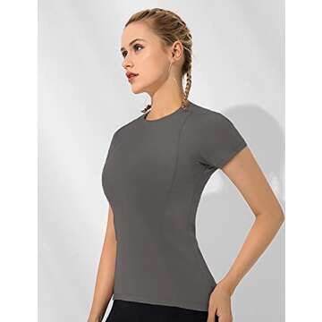 Loovoo Gym Shirts for Women Women 2 Pack Short-Sleeves Crewneck Compression Seamless Athletic Yoga Tops