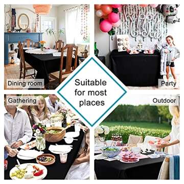 Hiasan Black Rectangle Tablecloth - 54 x 80 Inch - Waterproof & Wrinkle Resistant Washable Fabric Ta...