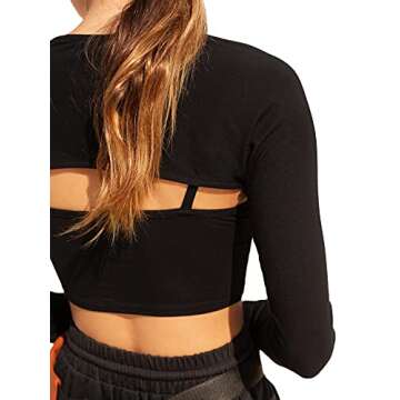 Verdusa Women's Long Sleeve Open Front Bolero Shrug Crop Top Cardigan Black S