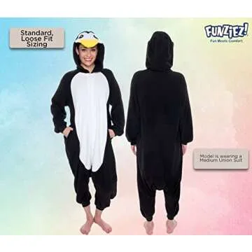 Funziez! Adult Onesie Halloween Costume - Animal and Sea Creature - Plush One Piece Cosplay Suit for Adults, Men and Women Penguin