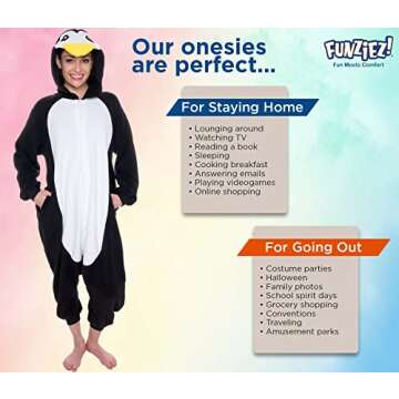 Funziez! Adult Onesie Halloween Costume - Animal and Sea Creature - Plush One Piece Cosplay Suit for Adults, Men and Women Penguin