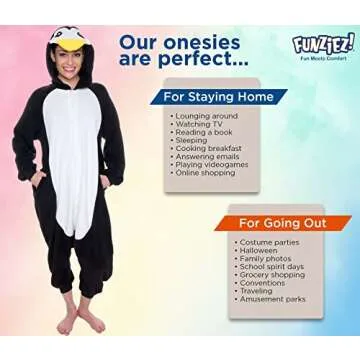Funziez! Adult Onesie Halloween Costume - Animal and Sea Creature - Plush One Piece Cosplay Suit for Adults, Men and Women Penguin