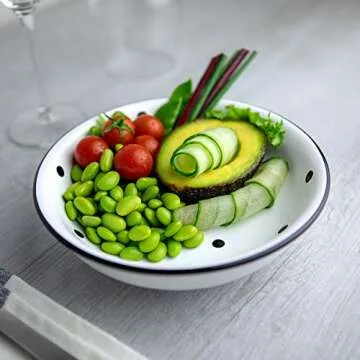 City to Cottage Handmade White And Black Pottery Polka Dot Glazed 7.3inch/18.5cm, 14oz/400ml Salad, ...