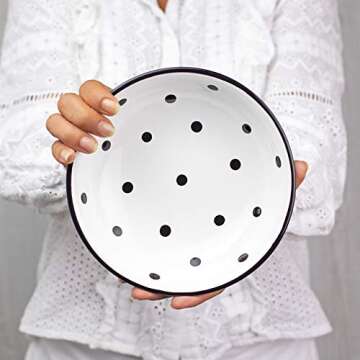 City to Cottage Handmade White And Black Pottery Polka Dot Glazed 7.3inch/18.5cm, 14oz/400ml Salad, Pasta, Fruit, Cereal, Soup Bowl | Unique Ceramic Dinnerware, Housewarming Gift