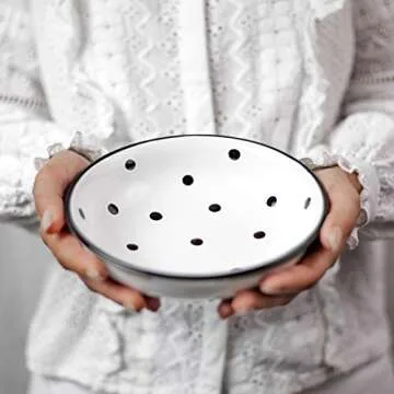 City to Cottage Handmade White And Black Pottery Polka Dot Glazed 7.3inch/18.5cm, 14oz/400ml Salad, Pasta, Fruit, Cereal, Soup Bowl | Unique Ceramic Dinnerware, Housewarming Gift