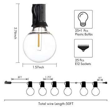 Banord Smart Outdoor String Lights, G40 50FT Waterproof Patio Lights with Alexa Control, Dimmable Ha...