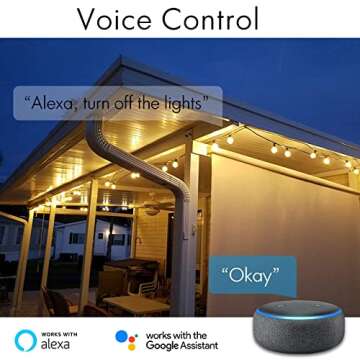 Banord Smart Outdoor String Lights, G40 50FT Waterproof Patio Lights with Alexa Control, Dimmable Hanging Backyard Lights with 26 (1 Spare) Plastic Bulbs for Porch Bistro Cafe