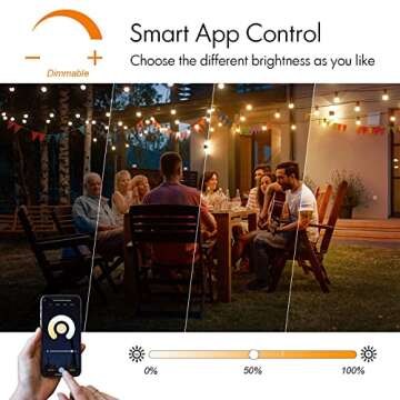 Banord Smart Outdoor String Lights, G40 50FT Waterproof Patio Lights with Alexa Control, Dimmable Hanging Backyard Lights with 26 (1 Spare) Plastic Bulbs for Porch Bistro Cafe